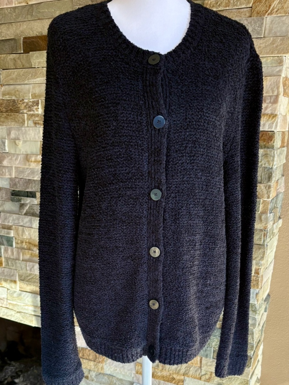 Theory Charcoal Grey Cotton Linen Knit Button Front Cardigan Sweater Size L